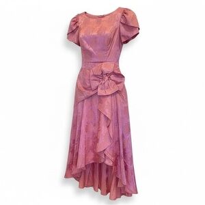 Vintage 80s Pink Coquette Jacquard Dress ILGWU Union Made USA Bridgerton Garden